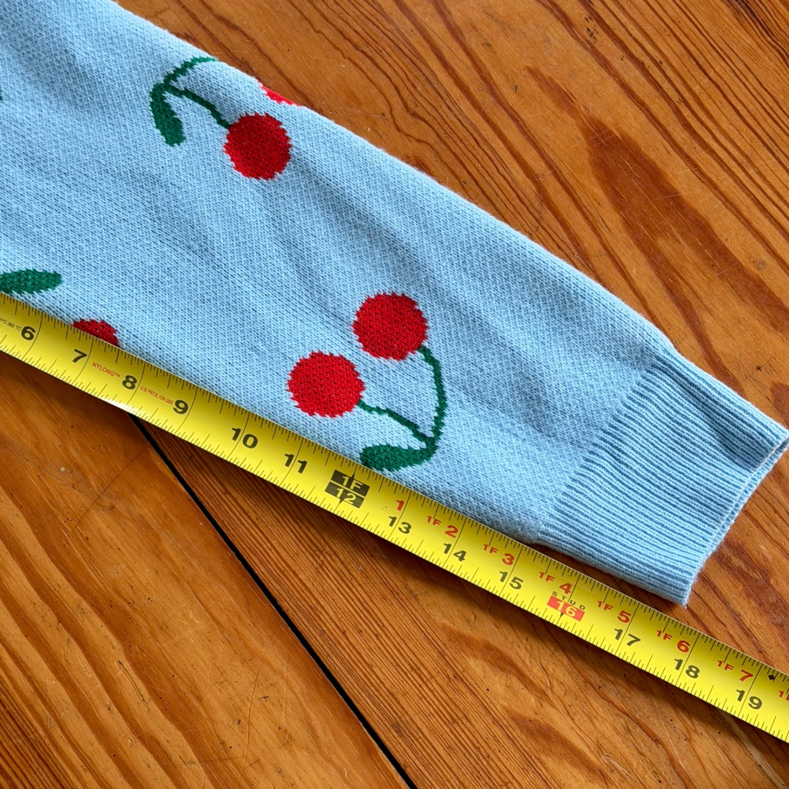 Cherry Print Mackenzie & Me Blue Knit Button Front Cardigan — image 5 of 7
